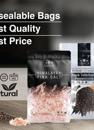 The Spice Lab Pink Himalayan Salt and Pepper Combination Gift Pack (Coarse Salt + Peppercorn Bags)
