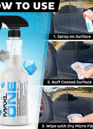 MAXLONE ™ Car Spray with Triphene® Technology, Quick Spray & Wipe All Purpose Waterless Detailer - Clean, Shine, Protect Paint, Glass, Wheels, Trim Without Pre-Washing (2, 20oz w 4 Micro Fiber Cloth)