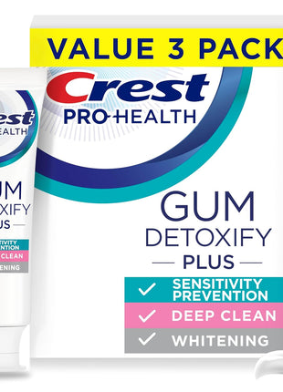 Crest Pro-Health Gum Detoxify Plus Toothpaste 4.5 oz Pack of 3 - Antibacterial Fluoride Toothpaste, Sensitivity Protection, Whitens Teeth, Anticavity, Plaque Control