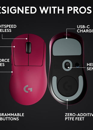 Logitech G PRO X Superlight 2 DEX Wireless Gaming Mouse, 60g pro-Grade Right-Handed Mouse with 5 programmable Buttons, USB-C Charging, 44k DPI Sensor, up to 8 kHz Polling for PC/Mac - Magenta
