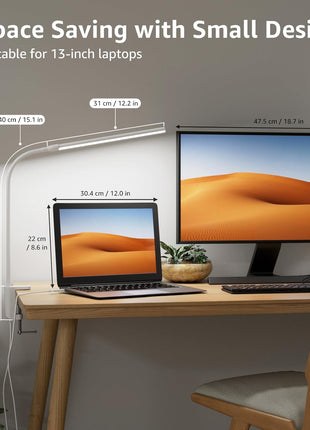 Lepro Small Desk Lamp with Clamp, LED Reading Lamps, 460LM, 5W, White | 3 Color Modes 10 Brightness, Dimmable USB Clip on Desk Light with Gooseneck Swing Arm for Nail, Home Office and Dorm
