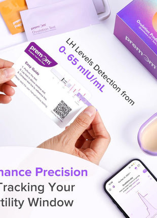 Premom Quantitative Ovulation Predictor Kit for Women | 40 Ovulation Test Strips with Numerical LH Range 0-65 mIU/mL, 10 Pregnancy Test Strips, Premom App Tracking LH Changes