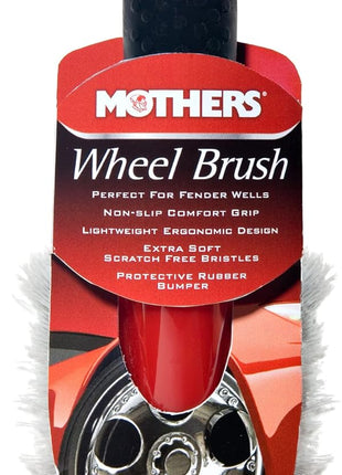 Mothers Car Wash Brush, Wheel and Fender Brush, Short Handle Tire Cleaner for Car Detailing, 10 Inch, Red/Black