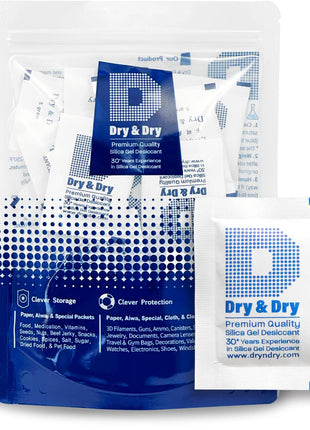 Dry & Dry 5 Gram [50 Packets] Silica Gel Packets Silica Gel Desiccants, Silica Gel Packs - Rechargeable (Food Safe) Silica Gel Packets, Silica Packets