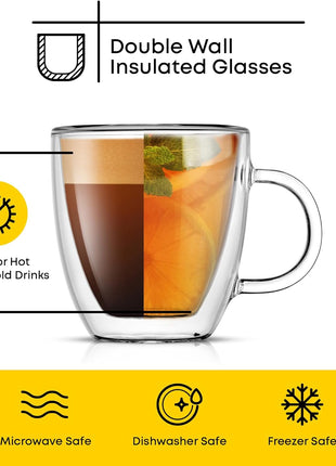 JoyJolt Savor Double Wall Insulated Glasses Espresso Mugs (Set of 2) - 5.4-Ounces