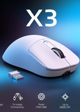 ATTACK SHARK X3 Wireless Gaming Mouse, 49g Ergonomic Computer Mouse, Triple Modes PAW3395 26K DPI Optical Sensor, 200h Battery Life, Programmable Buttons, Gaming Accessories for PC/Laptop/Mac (White)