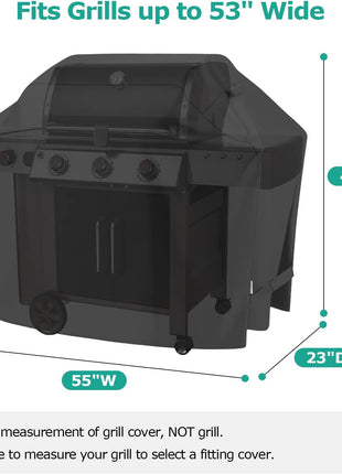 SunPatio Grill Cover 55 Inch, Outdoor Heavy Duty Waterproof Barbecue Gas Cover, UV & Fade Resistant, All Weather Protection Compatible for Weber Charbroil Nexgrill Kenmore Grills and More, Black