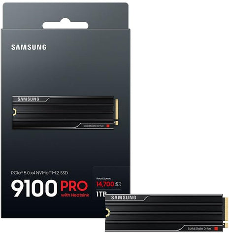 Samsung SSD 9100 PRO with Heatsink 1TB, PCIe 5.0x4 M.2 2280, Seq. Read Speeds Up to 14,700/13,300 MB/s, Best for AI Computing, Gaming, and Heavy Duty Workstations (MZ-VAP1T0CW)