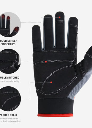 HANDLANDY Mens Work Gloves Touch screen, Synthetic Leather Utility Gloves, Flexible Breathable Fit- Padded Knuckles & Palm (Large)