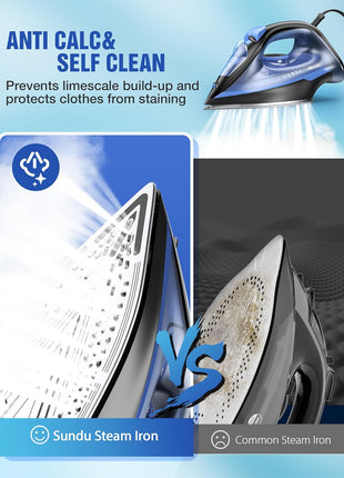 Sundu Steam Iron for Clothes with Rapid Heating Ceramic Coated Soleplate
