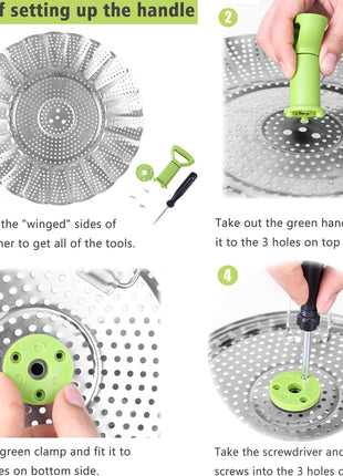 Consevisen Vegetable Steamer Basket for Cooking Food, Stainless Steel Veggie Steam Basket for Pot, Folding Expandable Steaming Insert with Extendable Handle Fits Various Size Pot, 5.1 inch to 9 inch