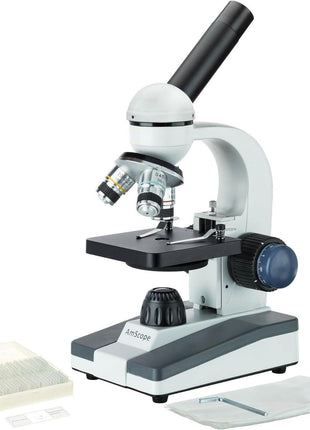 AmScope M150 Series Portable LED Monocular Student Compound Microscope - 40X-1000X Magnification - Microscope Kit Includes Dust Cover, 2 Clips & 2 Eyepieces