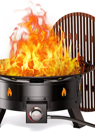 Ciays Large Propane Fire Pit 19 Inch, Gas Fire Pit with Grill Grate, Folding Legs, Hose Hooks, Propane Tank Holder, Cover & Carry Strap, Portable Outdoor Fire Pit for Camping, 58,000 BTU
