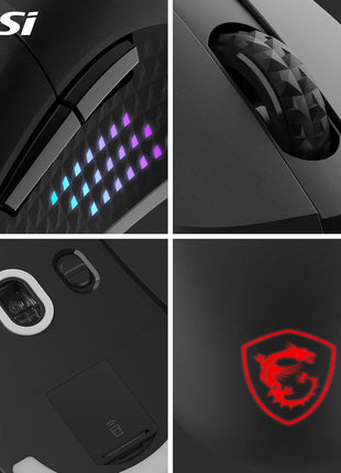 msi Versa 300 Elite Wireless Gaming Mouse - 26000 DPI Optical Sensor, 1000 Hz Polling Rate, Symmetrical, 60M+ Click OMRON Switches, 6 Buttons, 200-Hour Battery, 1ms Latency, RGB, 65g - Wired/Wireless