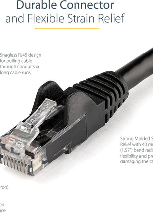 StarTech 15ft CAT6 Ethernet Cable - Black CAT 6 Gigabit Ethernet Wire -250Mhz 100W PoE RJ45 UTP Network Patch Cord Snagless with Strain Relief (N6PATCH15BK)