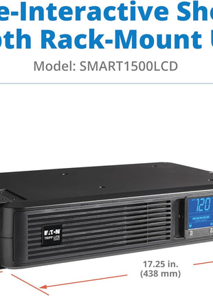 Tripp Lite SMART1500LCD 1500VA Rack Mount UPS Battery Backup, 900W, 8 Outlets, PWM Sine Wave, Short Depth 2U Rackmount UPS, AVR, LCD Screen