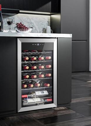 AAOBOSI 24 Inch Dual Zone Wine and Beverage Cooler,19 Bottles & 88 Cans Upgraded Wine Fridge,Built-in and Freestanding,Removable Fashion Wooden Frame,Intelligent Digital Temperatrue Control,Low Noise