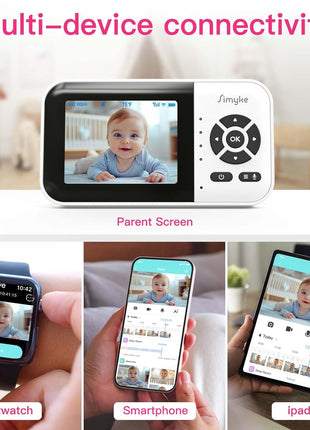 Simyke Smart Video Baby Monitor with Camera and Audio,Dual Mode,WiFi On/Off Switch,2.8inch Display,App,1080p Camera,1500ft Long Range,Night Vision,2-Way Talk,AI Baby Growth Album Function