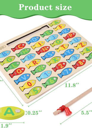 Magnetic Wooden Fishing Game Toy for Preschoolers, Alphabet Fish Catching Counting Games Puzzle with Numbers and Letters, Preschool Learning ABC and Math Educational Toys for 3 4 5 Years Old Kids