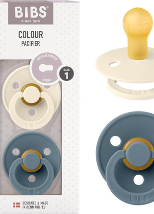 BIBS Pacifiers Colour Collection | Natural Rubber Baby Pacifier | Set of 2 BPA-Free Soothers | Made in Denmark | 0+ Months (Pack of 2) | Dusty Blue/Steel Blue