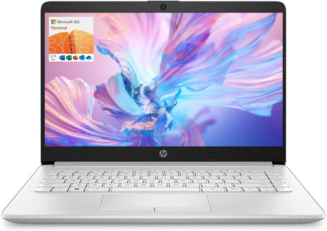 HP Portable Laptop, Student and Business, 14 inch HD Display, Intel Quad-Core N4120, 16GB DDR4 RAM, 64GB eMMC, 1 Year Office 365, Webcam, RJ-45, HDMI, Wi-Fi, Windows 11 Home, Silver