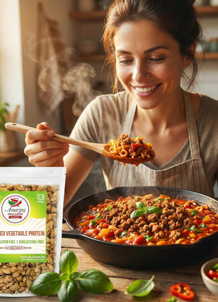 Textured Vegetable Protein (TVP), Unflavored, 1 lb. Bag, Natural Plant Based Vegan Protein Chunks, Non-GMO and Gluten Free Crumbles, Cholesterol Free by Amazing Chiles