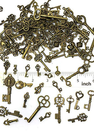 125 PCS Vintage Skeleton Key Set Charms, JIALEEY Mixed Antique Style Bronze Brass for Pendant DIY Jewelry Making Wedding Party Favors