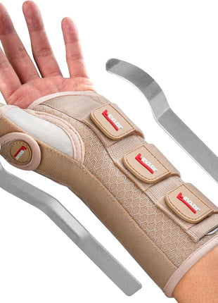 FEATOL Carpal Tunnel Wrist Brace Night Support, Thumb Spica Splint Right Hand for De Quervains Tenosynovitis, Tendonitis, Thumb Brace for Women Men, Black Blue, Small/Medium