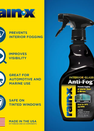 Rain-X 630543 Interior Glass Anti-Fog, 12 oz. - Prevents Fogging of Interior Glass and Mirrors, Usable on Both Automobiles and Marine Vehicles (Pack of 2)