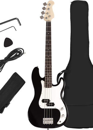 Costzon Full Size Electric 4 String Bass Guitar for Beginner Starter Complete Kit, Rose Fingerboard and Bridge, w/Two Pickups & Two Tone Control, Guitar Bag, Strap, Guitar Pick, Amp Cord (Black Bass)