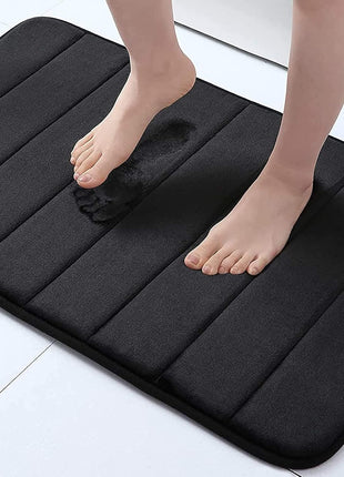 Buganda Memory Foam Bath Mat, 24 inch x 16 inch, Ultra Soft and Non Slip Bathroom Rugs, Water Absorbent and Machine Washable Bath Rug for Bathroom, Shower, and Tub, Black