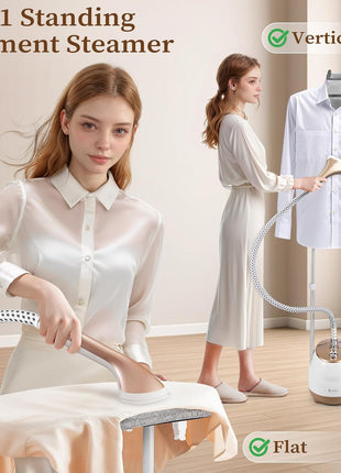 HAPAIS Steamer for Clothes,1800W Standing Garment Steamer 30s Heat-up with Adjustable Stable Double Rod,2-in-1 Flat & Hanging Ironing,Clothes Steamer with 10 Fabric Steam Modes