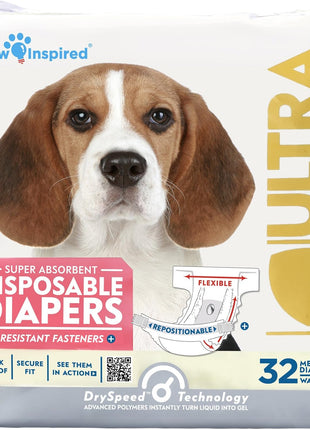 Paw Inspired 32ct Disposable Dog Diapers | Female Dog Diapers Ultra Protection | Diapers for Dogs in Heat, Excitable Urination, or Incontinence (Small)