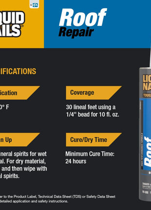 Liquid Nails Roof Repair (RR808), 10.3 oz | Waterproof All-Weather Leak & Crack Sealant for Exterior Roofing, Prevents Ice & Water Damage