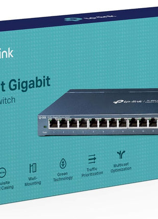TP-Link TL-SG116, 16 Port Gigabit Unmanaged Ethernet Switch | Desktop/Wall Mount, Fanless, Sturdy Metal w/Shielded Ports, Traffic Optimization