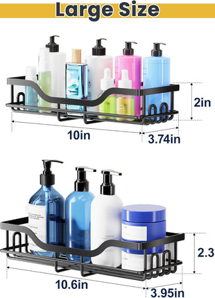 OMAIRA 3-Pack Shower Caddy with Soap Holder, Adhesive Rustproof No-drill Strudy Loading Inside Shower Organizer Shelves Rack Storage Bathroom Organization for Smooth Wall Glass Tile, Black (X-Large)