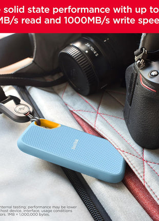 SANDISK 2TB Extreme Portable SSD - Up to 1050MB/s, USB-C, USB 3.2 Gen 2, IP65 Water and dust Resistance, Updated Firmware, Sky Blue - External Solid State Drive - SDSSDE61-2T00-G25B