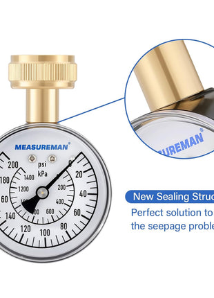 MEASUREMAN Water Pressure Gauge, 0-200 PSI Water Pressure Tester with 2-1/2 Inch Dial & Durable 3/4 Inch Hose Thread, Ideal for Home, Hose Bib (Waterproof Case, Black)