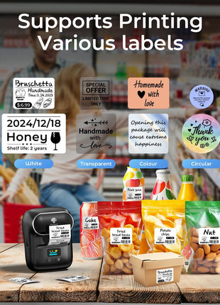 Phomemo M110 Label Makers - Barcode Label Printer Bluetooth Label Maker Portable Thermal Printer for Small Business, Address, Barcode, Logo, Clothing, Mailing, Sticker Printers for Phone & PC, Black