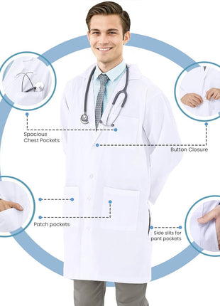 NY Threads Professional Lab Coat for Men Long Sleeve Medical Coat 1 Pack, Large, White