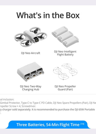 DJI Neo Three-Battery Combo, Mini Drone with 4K UHD Camera for Adults, 135g Self Flying Drone that Follows You, Palm Takeoff, Subject Tracking, QuickShots, Stabilized Video (Controller-Free)