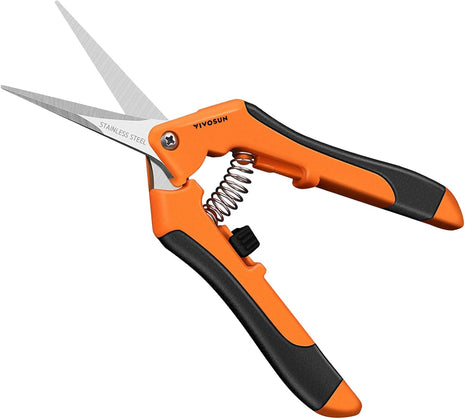 VIVOSUN 6.5 Inch Gardening Scissors Hand Pruner Pruning Shear with Straight Stainless Steel Blades Orange 1-Pack | Straight Precision Stainless Steel Blades, Comfort Ergonomic Grips, Ideal Snip for Deadheading, Trimming & Shaping Plants