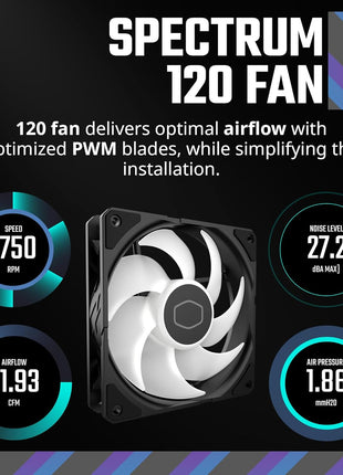 Cooler Master Hyper 212 Spectrum V3 ARGB CPU Air Cooler, 4 Heat Pipes | AMD AM5/AM4 & Intel LGA1851/1700 Support Cooler, Quiet Cooling, 120mm PWM Fan, ARGB, 152mm, Easy Installation