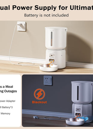 Automatic Cat Feeder with Camera, 4L Automatic Pet Feeder, Dual Power Supply, Smart Cat Food Dispenser with 2MP Night Vision & Two-Way Audio for Cats and Small Dogs, White