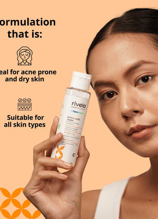Rivela Dermascience Witch Hazel Face Toner By Cipla | For Pore Tightening & Soothing | Alcohol Free | Hydrating Toner For Glowing Skin | With 6 Botanical Extracts | Regulates Sebum Production | 100 ml