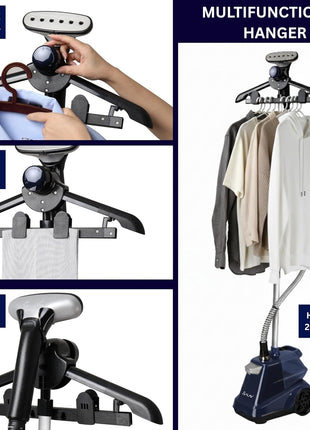 SALAV Heavy Duty Commercial Full Size Garment Steamer with Foot Pedals and Extra Large 3L (101.5 oz) Water Tank, 1800 watts of Poweful Steam (Navy)