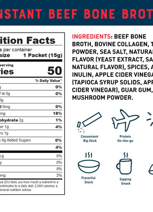 Bare Bones Beef Bone Broth Instant Powdered Mix Packets | 5g Collagen | 10g Protein | Keto & Paleo Friendly | No Artificial Flavors | Rich Savory on-the-go 16 Pack