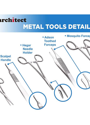 Medarchitect Suture Practice Complete Kit (30 Pieces) for Medical Student Suture Training, Include Upgrade Suture Pad with 14 Pre-Cut Wounds, Suture Tools, Suture Thread & Needle
