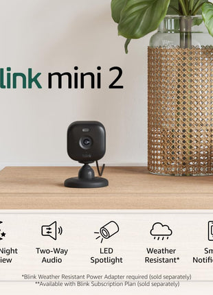Blink Mini 2 — Home Security & Pet Camera with HD video, color night view, motion detection, two-way audio, and built-in spotlight — 1 camera (White)
