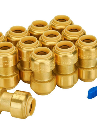 1/2 Inch Coupling, Push Pex Fittings 1/2 Inch, 1/2" Straight Coupling, Brass Push-to-Connect Fittings for Pex Pipe, Copper, CPVC, with 1 Disconnect Clip, Pack of 12